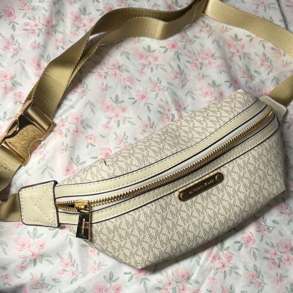 Michael Kors Cream Logo Belt Bag with Gold Hardware